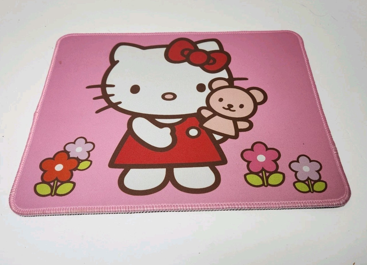 Hello Kitty Pink Mouse Pad with Bunny & Flowers Non-Slip Desk Mat Kawaii