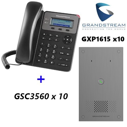 10 Pack Set Grandstream IP Phone GXP1615 + 10 GSC3560 Smart Intercom Bundle