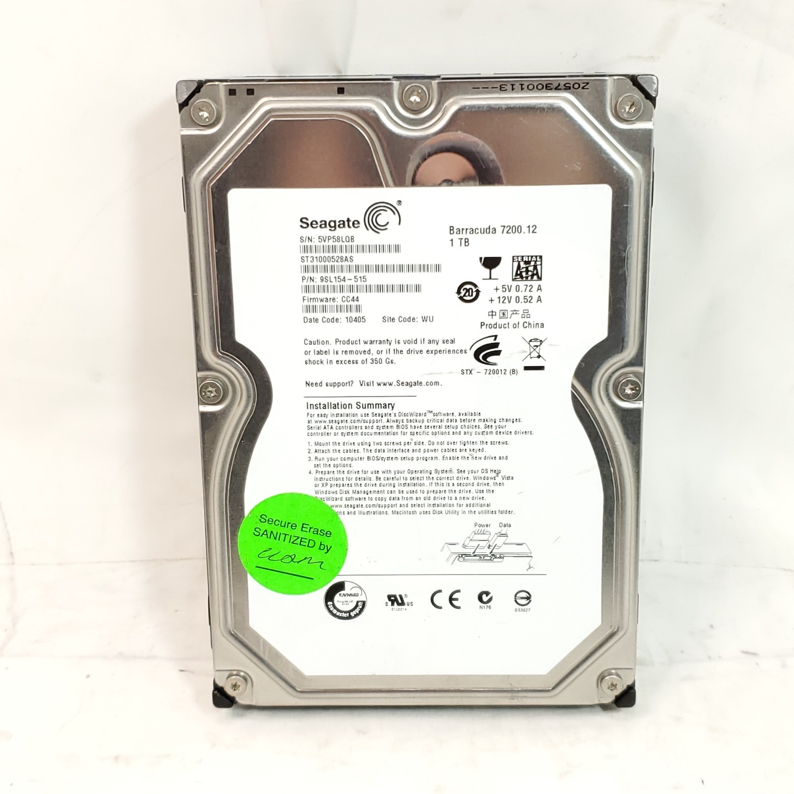 Seagate Barracuda 7200.12 1TB 7200RPM SATA HDD ST31000528AS Under 5K Hours Used