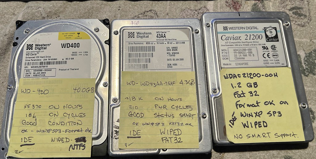 Western Digital IDE Hard Drives 40GB 4.3GB 1.2GB WD400 WD43AA WDAC21200 All GOOD
