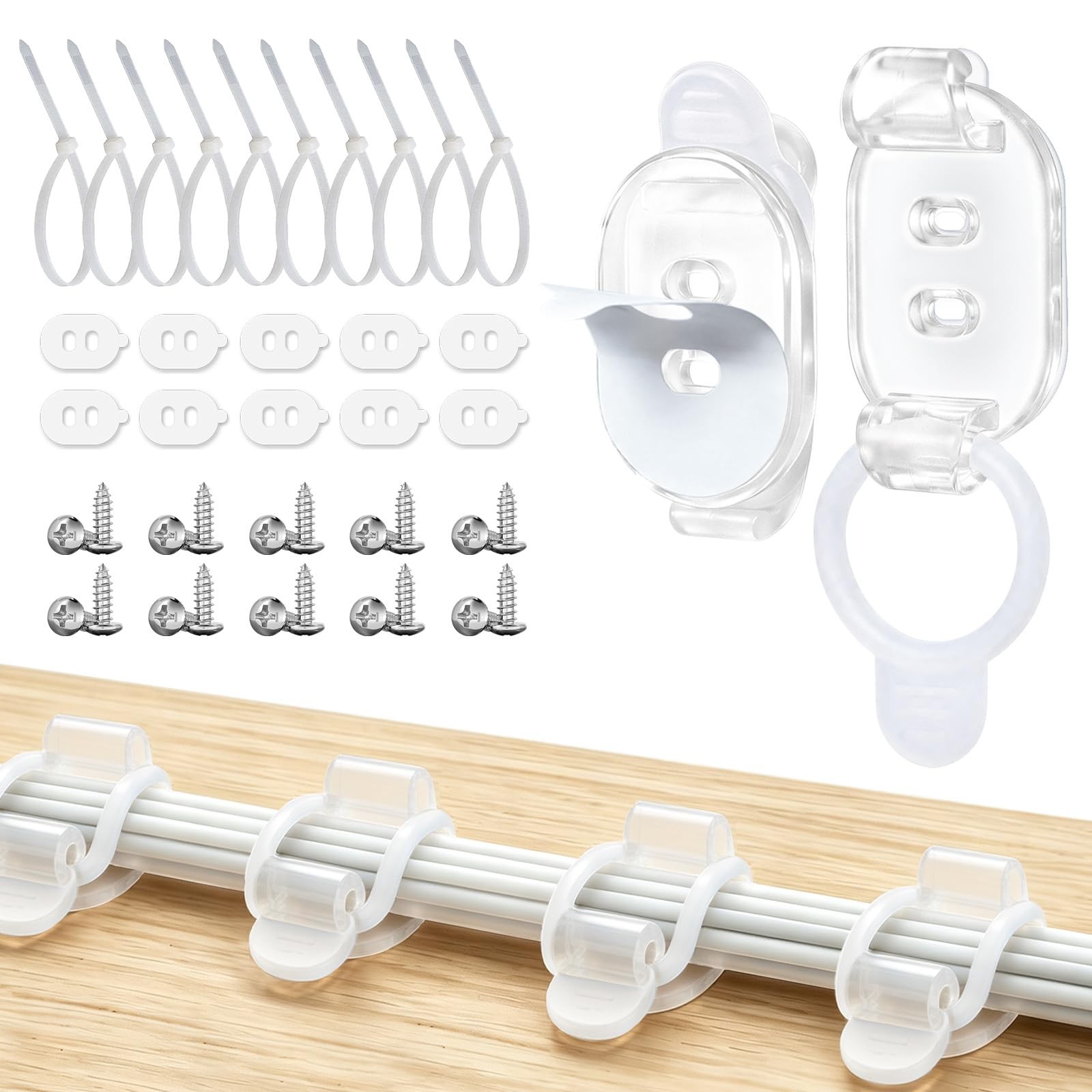 10 Pack Adhesive Cable Clips, Adjustable Cable Management Clips Transparent