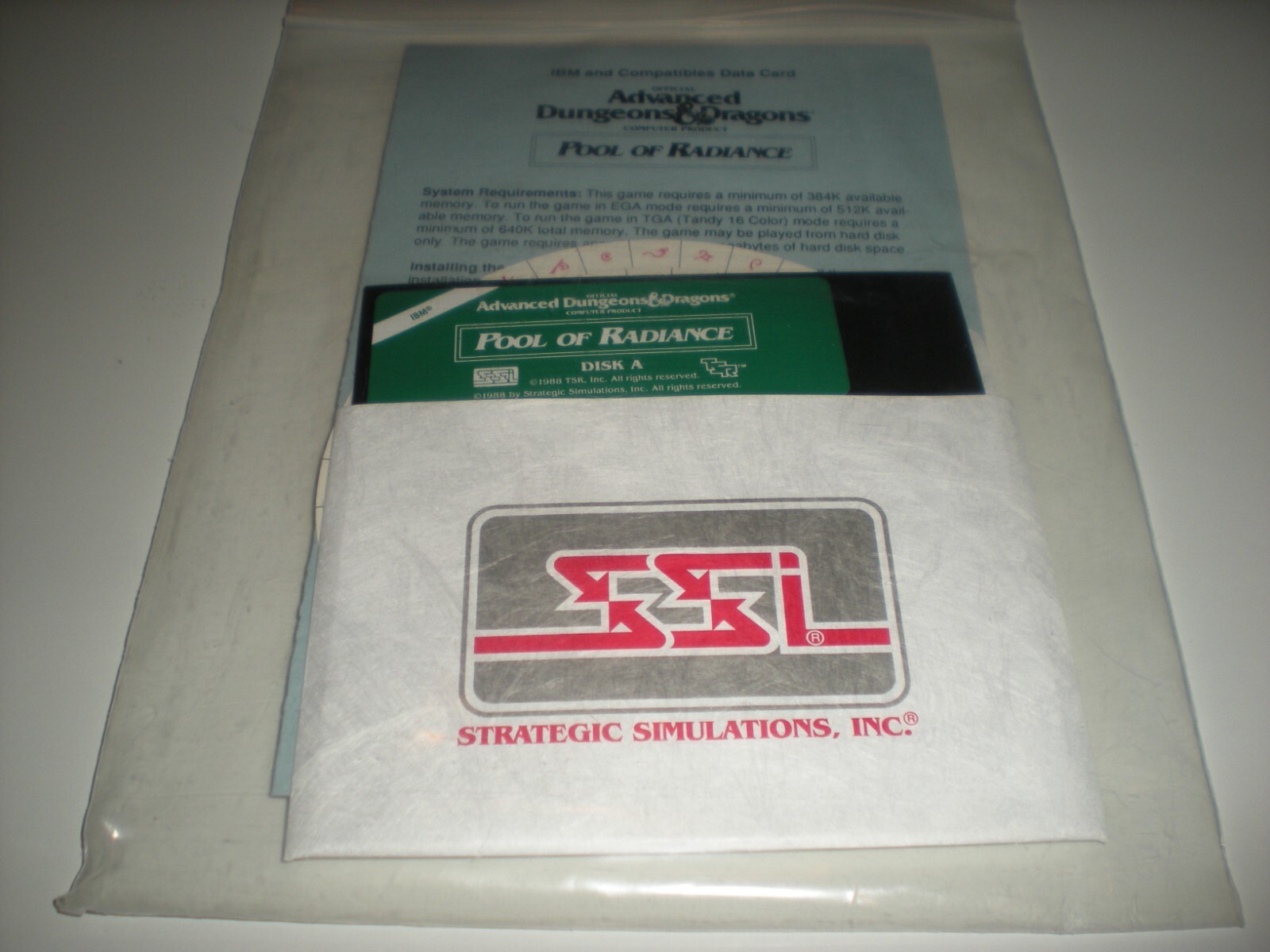AD&D Pool of Radiance game for IBM on 5.25". New bulk packaged. No box. Rare.