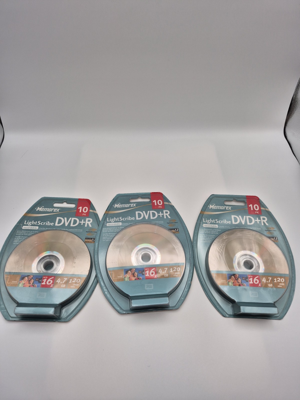 Lot of 3 Memorex Light Scribe DVD+R 4.7 GB 120 Minutes 16X 10 Pack New Sealed