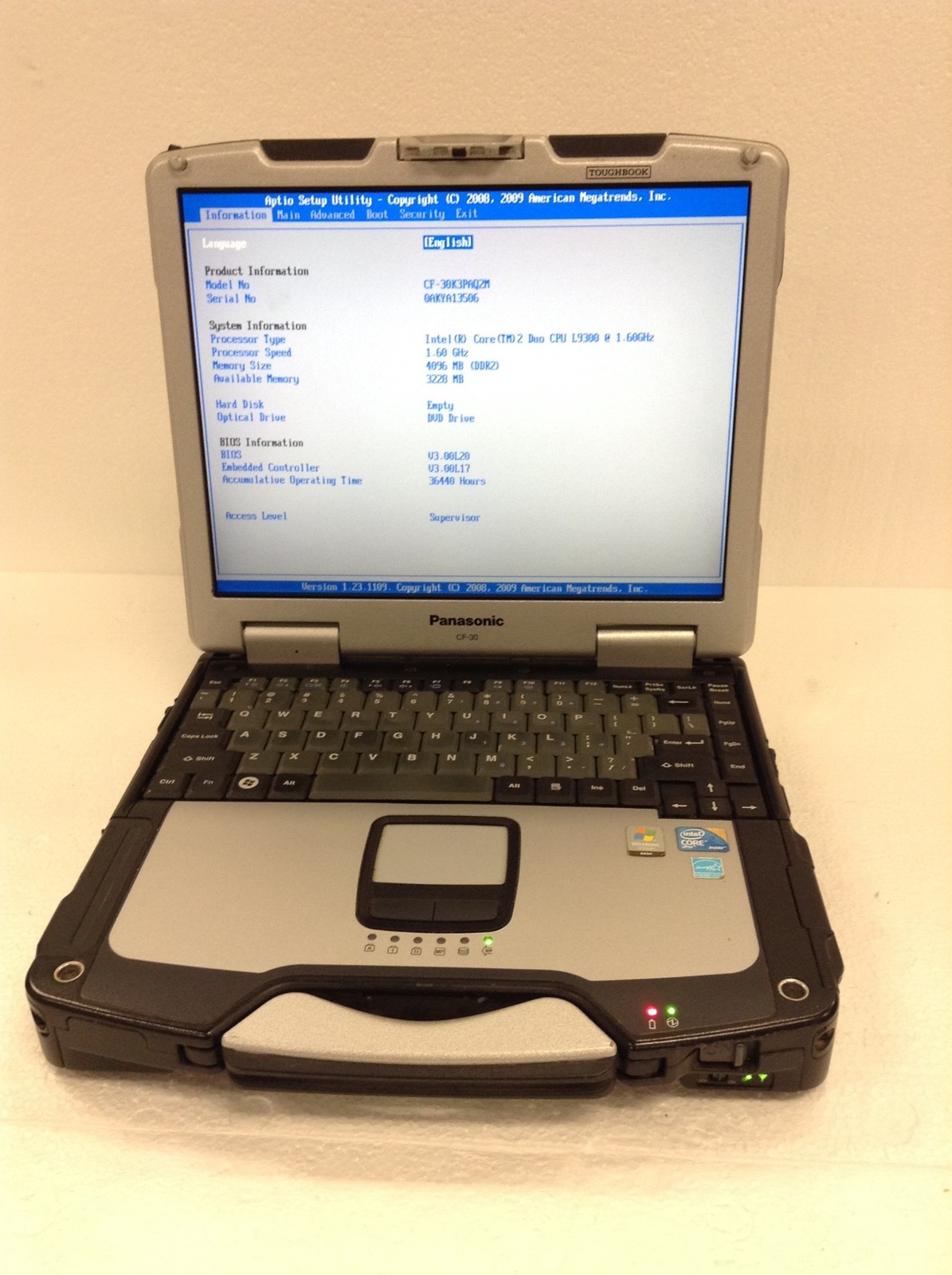 Panasonic Toughbook CF-30 MK3 Core 2 Duo 1.60GHz 4GB 13.3"Touch Laptop No Hdd