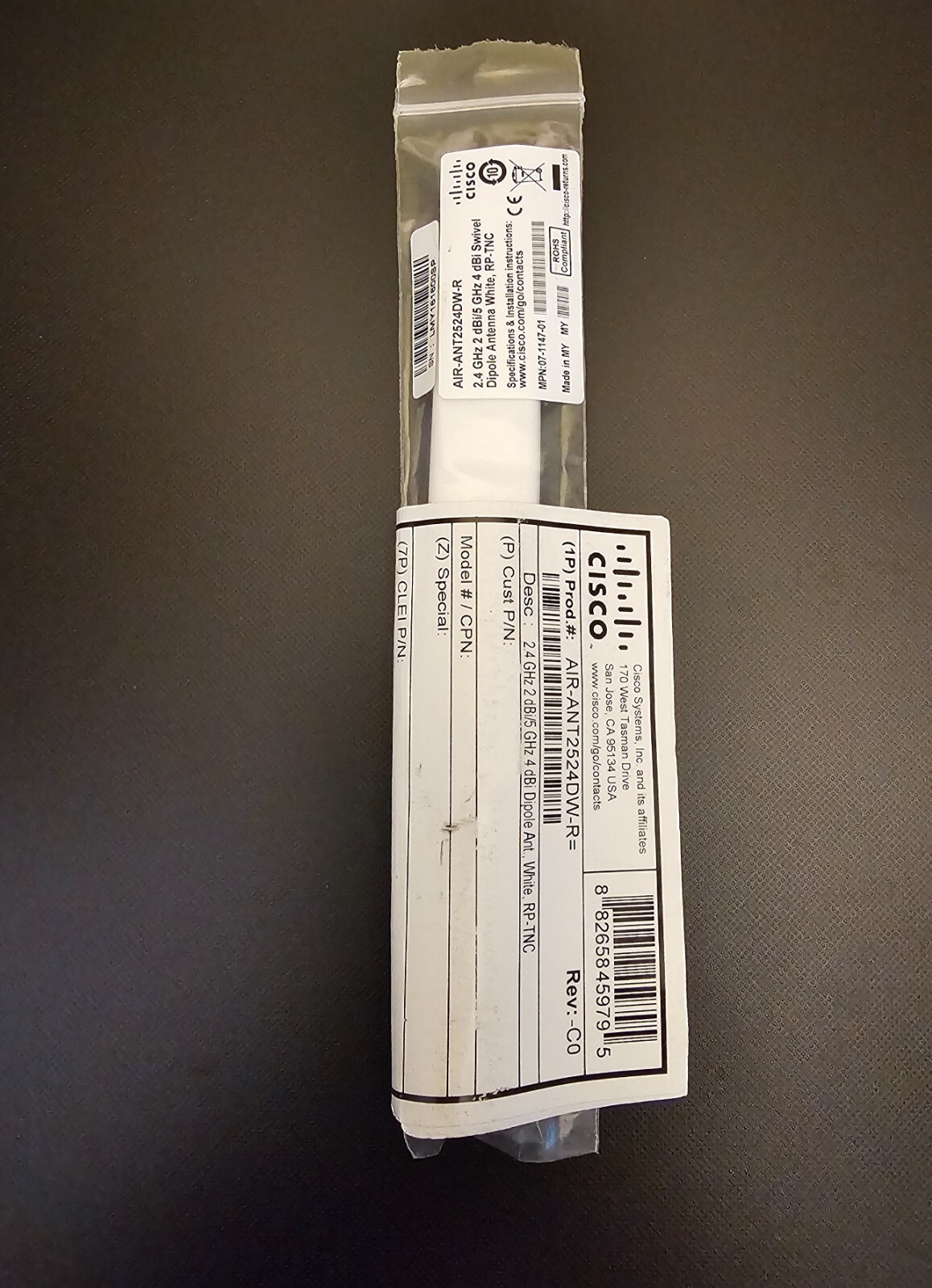 Cisco AIR-ANT2524DW-R= Dual-Band Wireless Antenna 2.4 GHz / 5 GHz - RP-TNC NEW