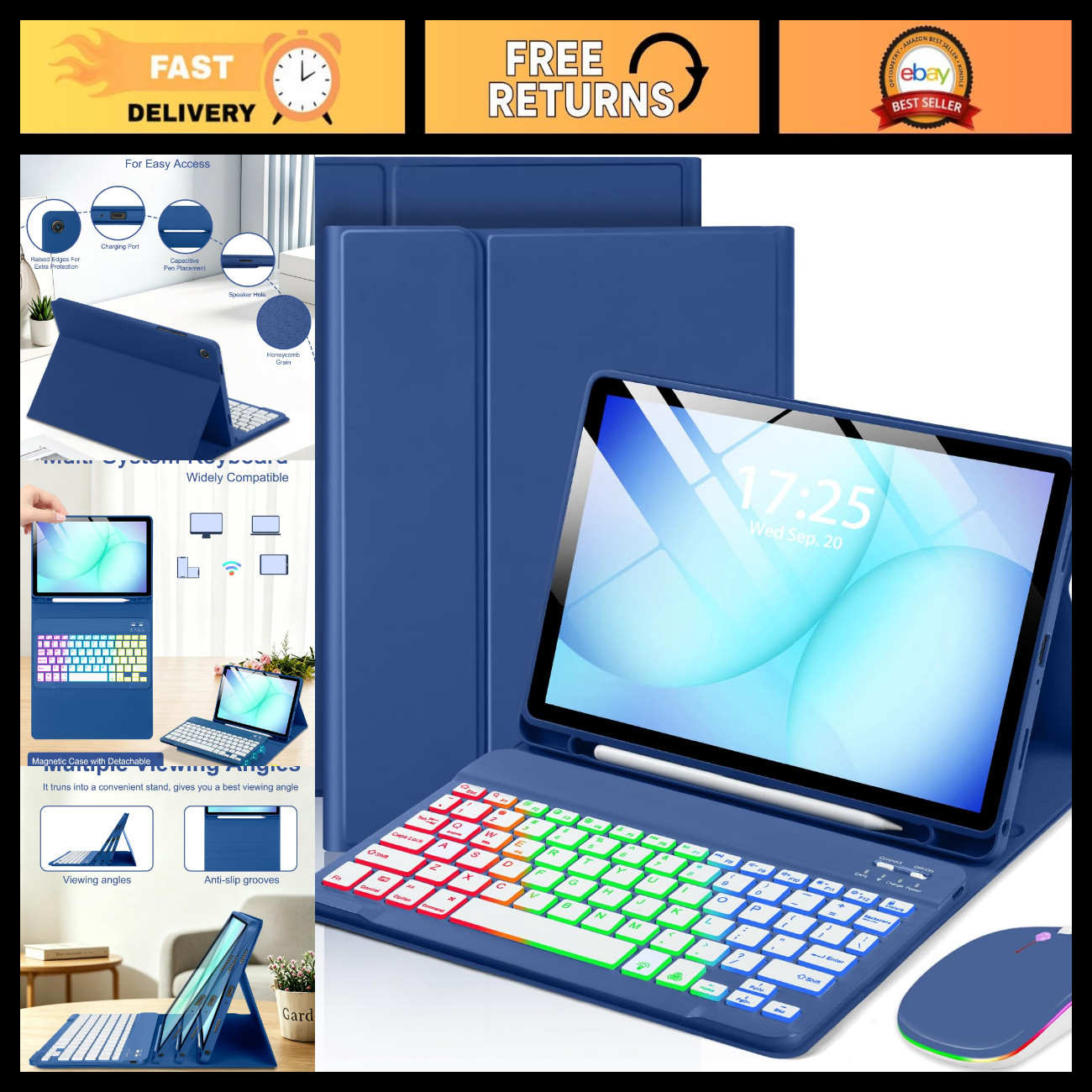 Keyboard Mouse Case for Samsung Galaxy Tab A11 Plus/A9 Plus - Slim & Durable