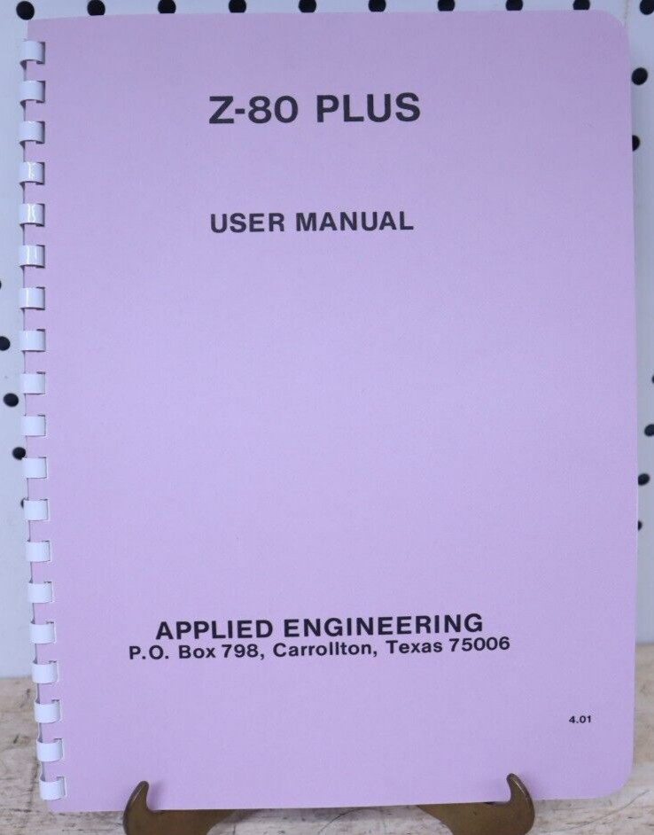 Nice Vintage New NOS Applied Engineering Z-80 Plus User Manual Guide V4.01 USA