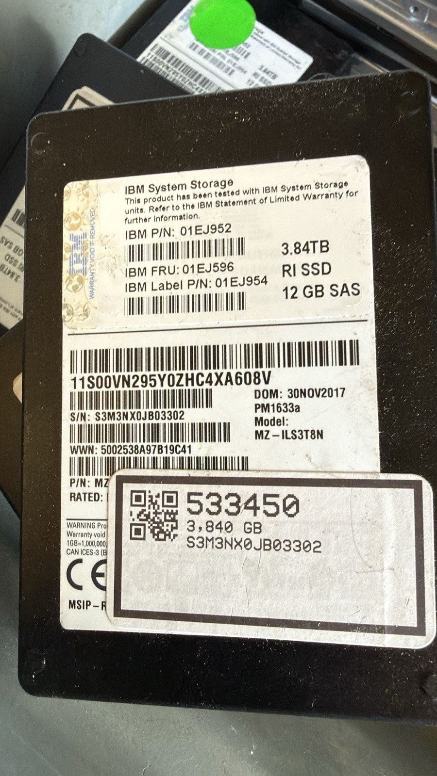 Samsung 3.84TB MZ-ILS3T8N SAS SSD  Drive 12Gbps RI PM1633a IBM DELL HP
