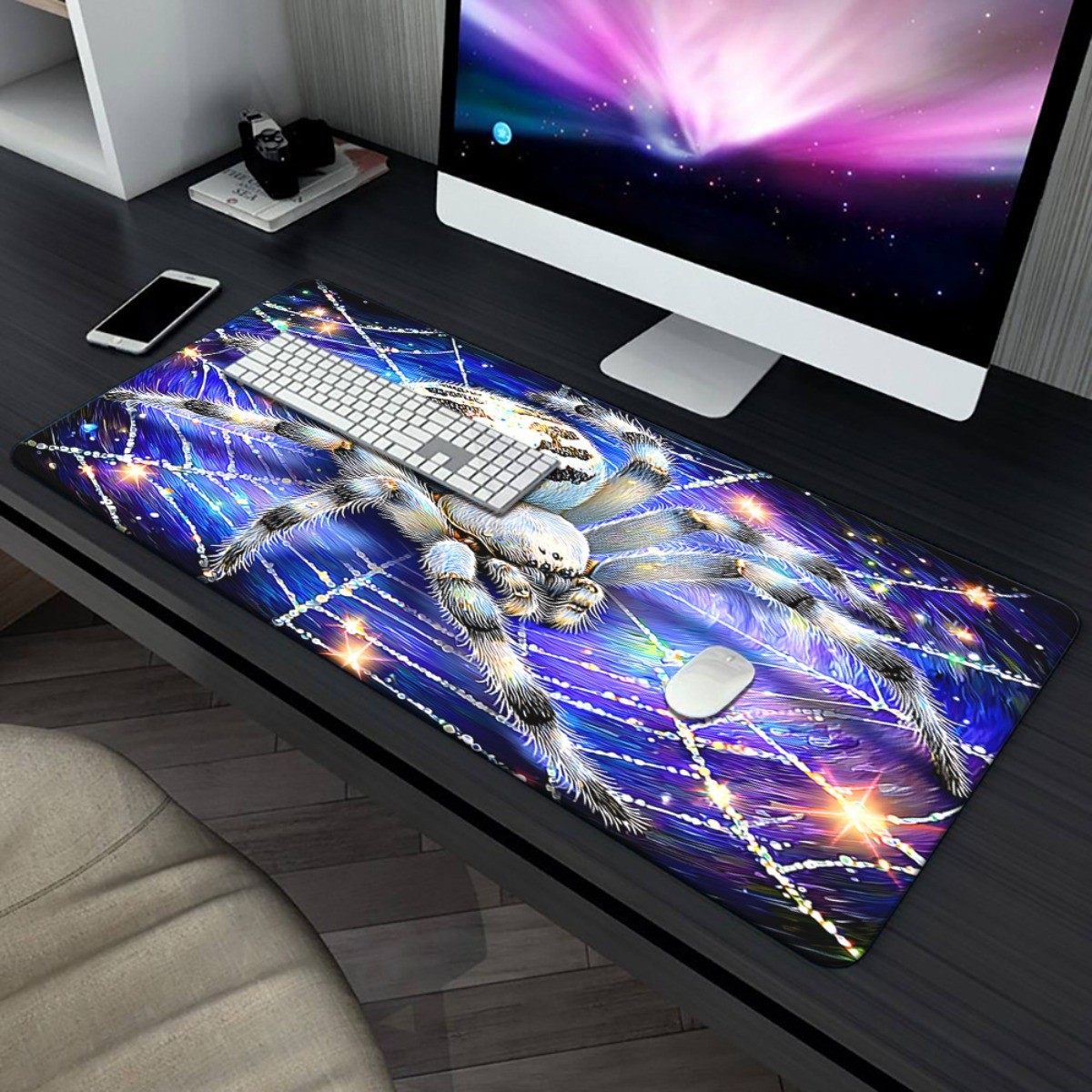 1pc XXL Large Gaming & Office Desk - Glowing Spider Web Mouse Pad with Non-Sli