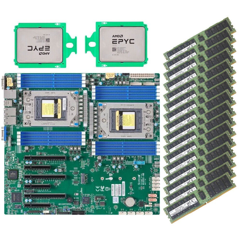 SuperMicro H12DSI-N6 Motherboard + 2x AMD EPYC 7642 CPU + 512GB 2666MHz RAMs