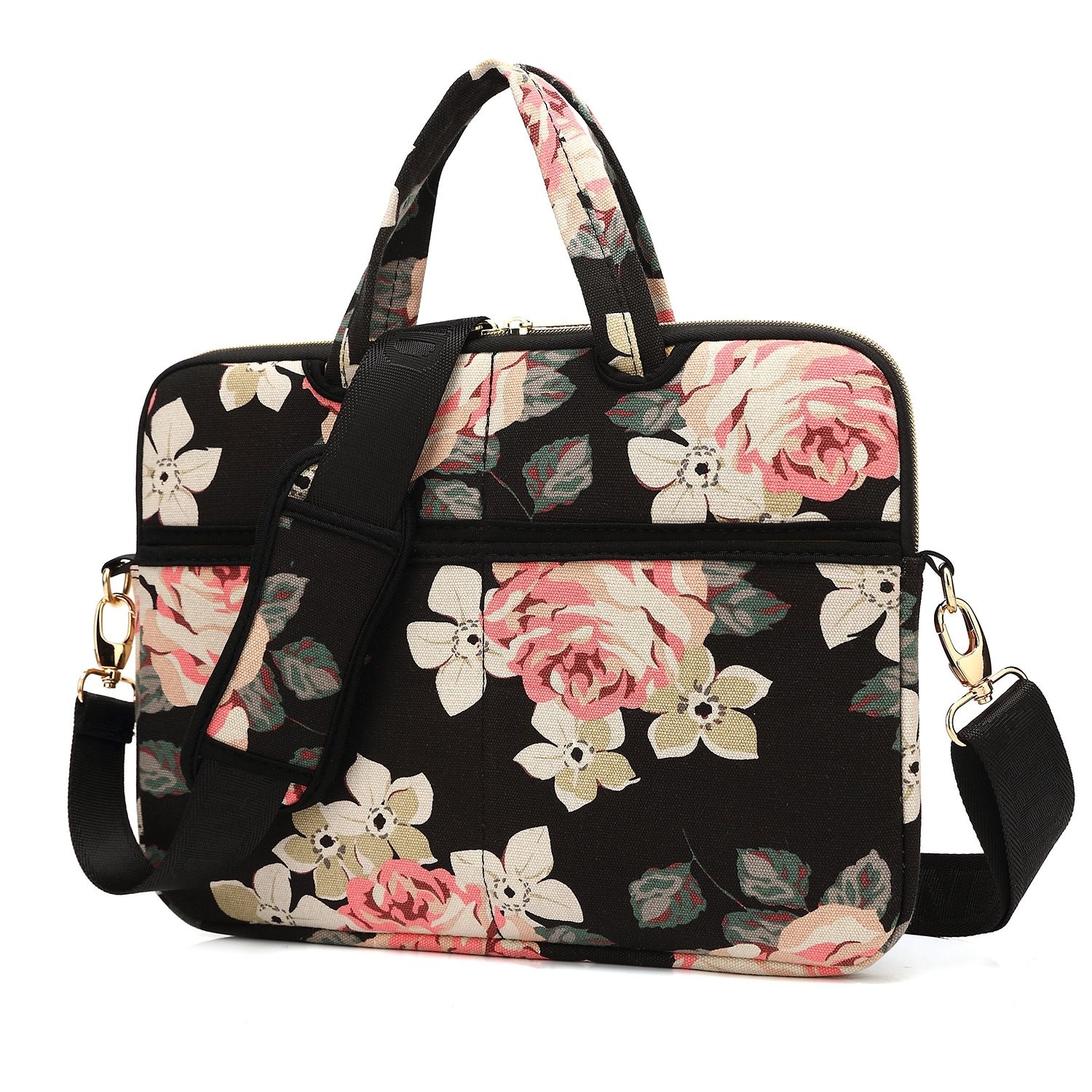 Black Rose Water Resistant Laptop Shoulder Messenger Bag Case Fits 15/15.6 Inch