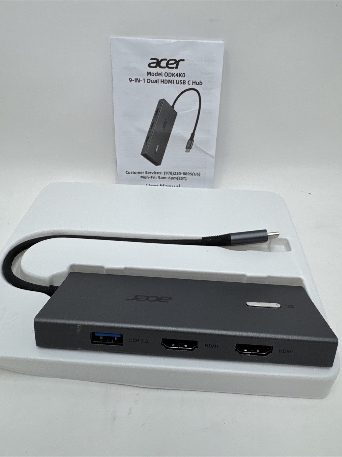 Acer 9-IN-1 Dual HDMI USB-C Type-C Hub Grey 21cm Portable ODK4K0