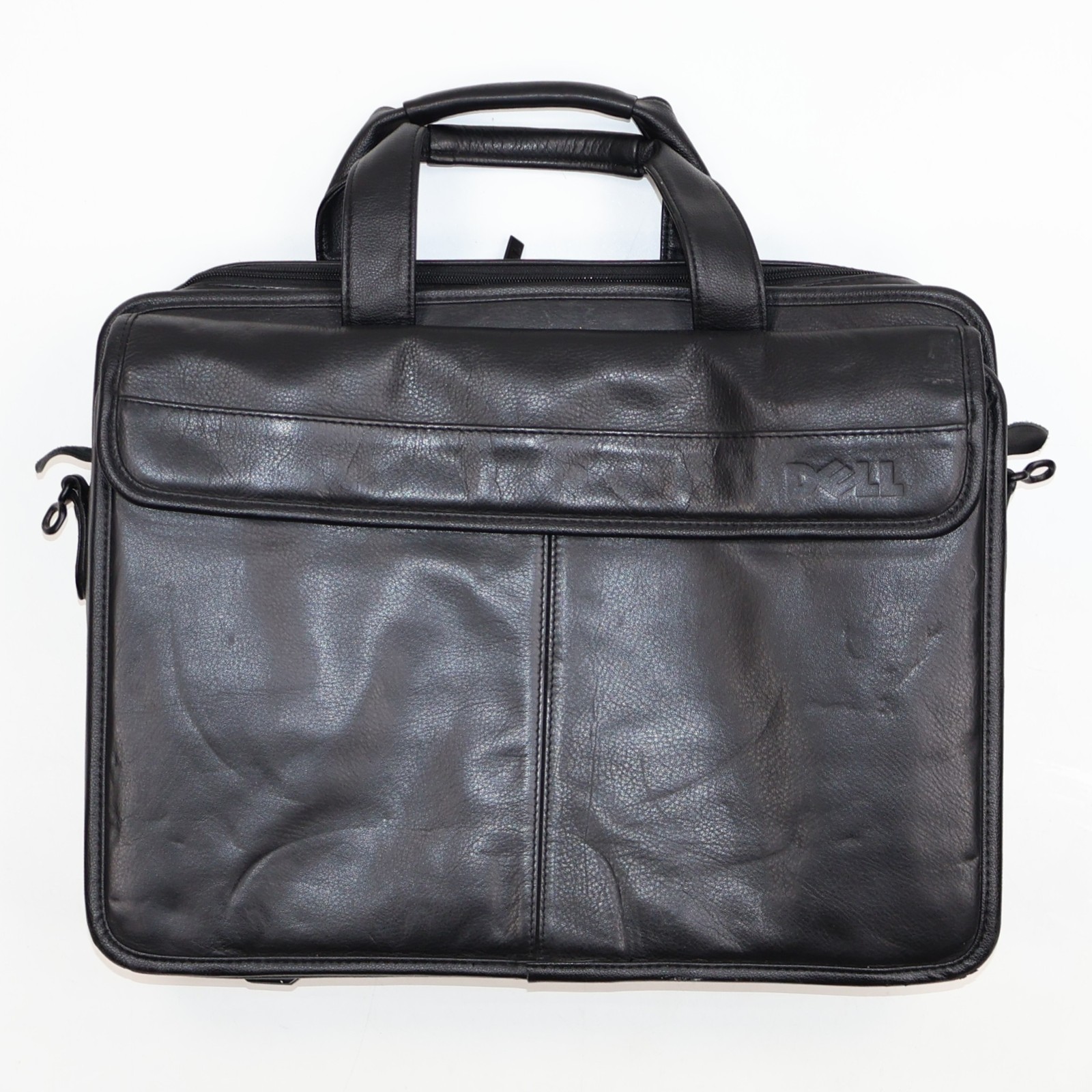 Dell Genuine Black Leather Laptop Briefcase Messenger Bag Business Case Vintage