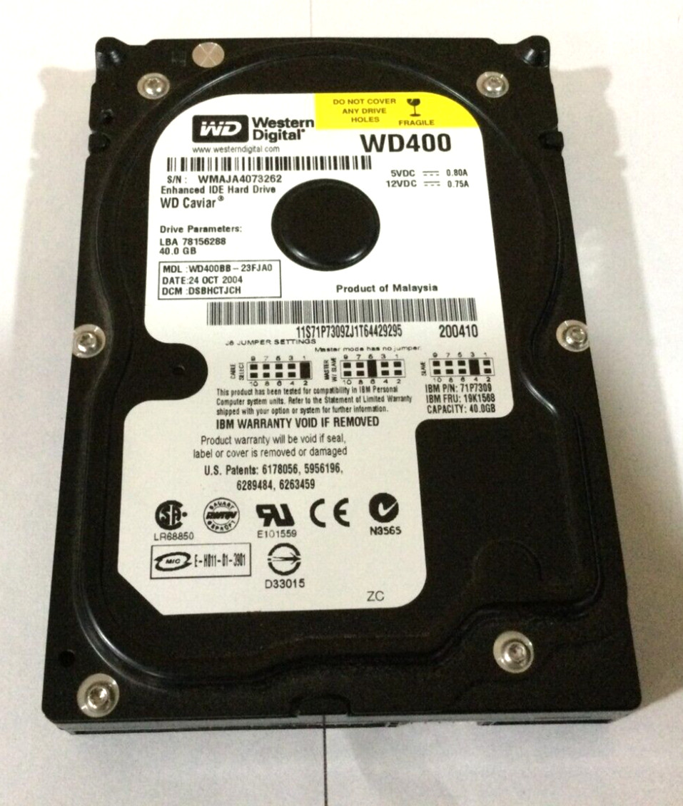 IBM WD 19K1568 71P7309 D400BB-23FJA0 IDE WD400 CAVIAR 40.0G 3.5 IDE HARD DRIVE