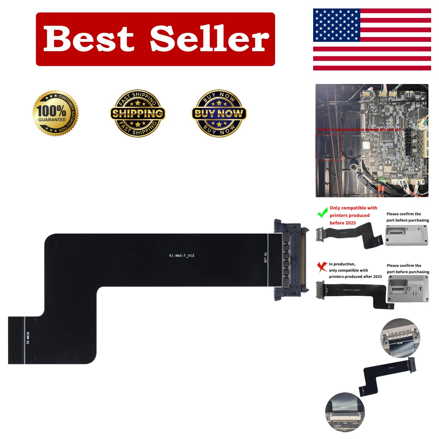 FYSETC K1 Max Replacement Parts - 3D Printer Accessories: 40 Pin FPC Cable Conne