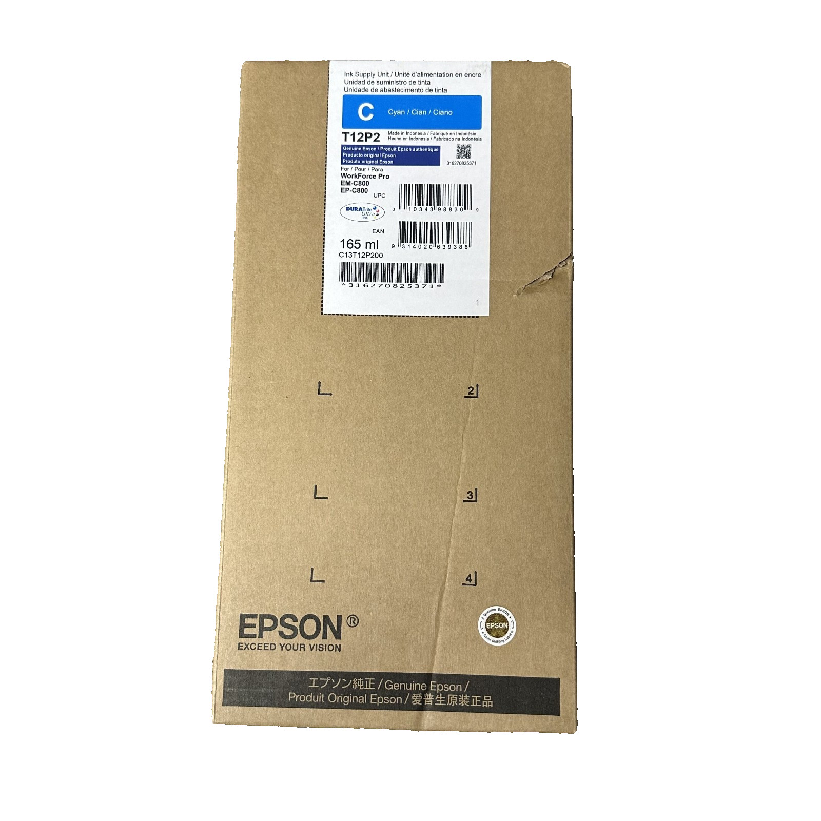 Genuine Epson T12P200 Cyan DURABrite Ultra Ink 165ml EM-C800 EP-C800 New