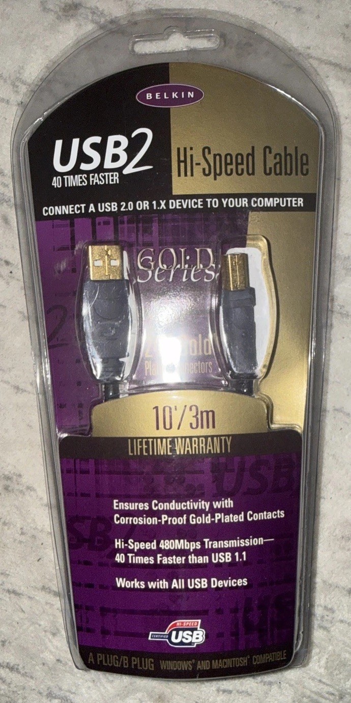 Belkin Gold Series USB 2.0 Cable 10ft Type A to Type B F3U133 10 GLD New Sealed