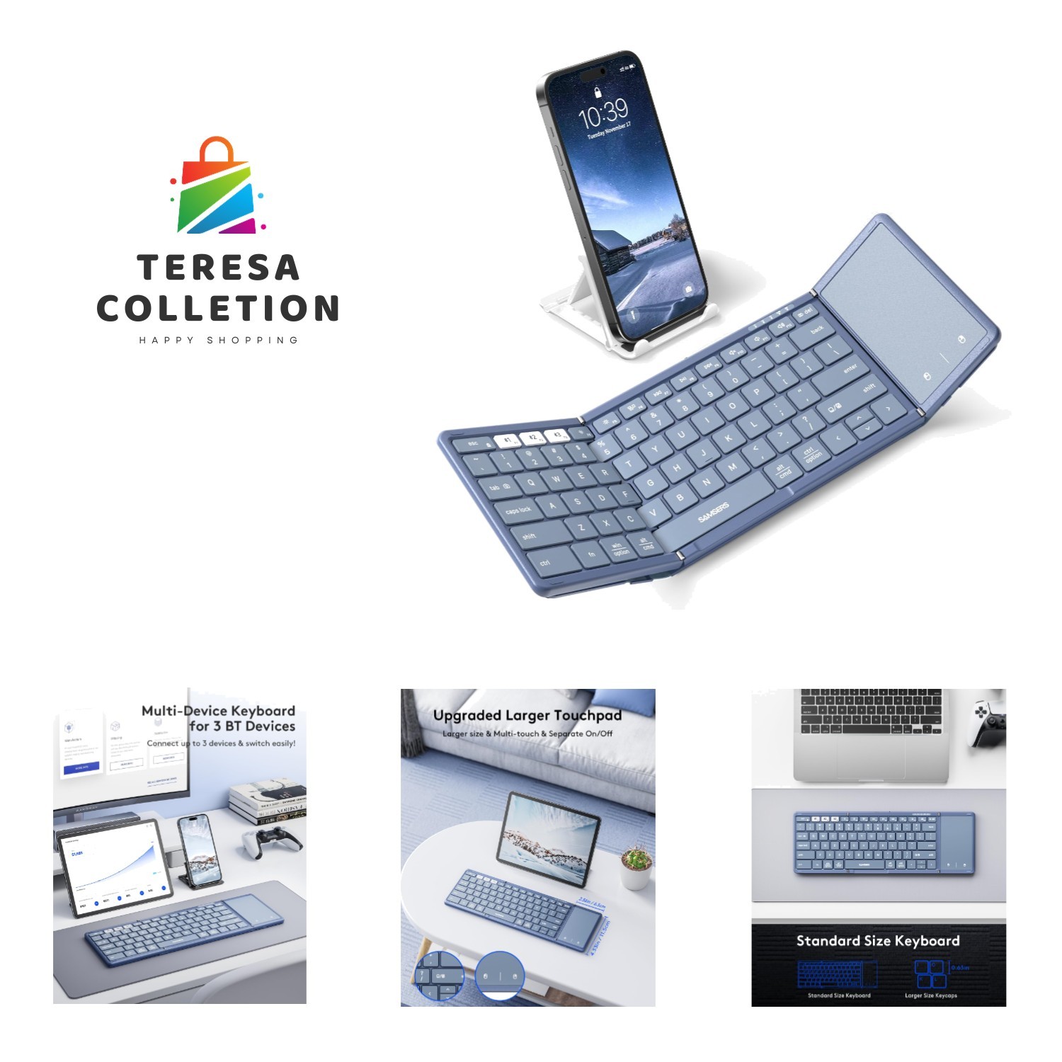 Portable Full-Size Bluetooth Keyboard with Phone Holder - Ideal for Business Use