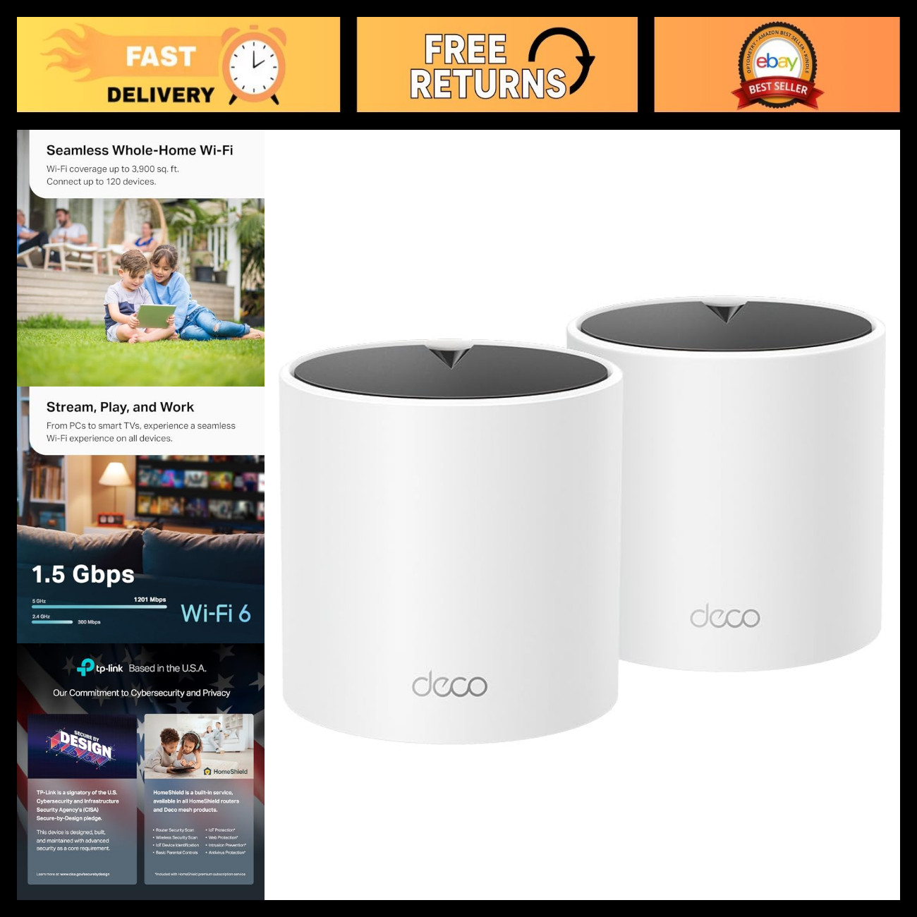 Dual-Band AX1500 WiFi 6 Mesh System - High-Speed Internet, 2-Pack Deco X15