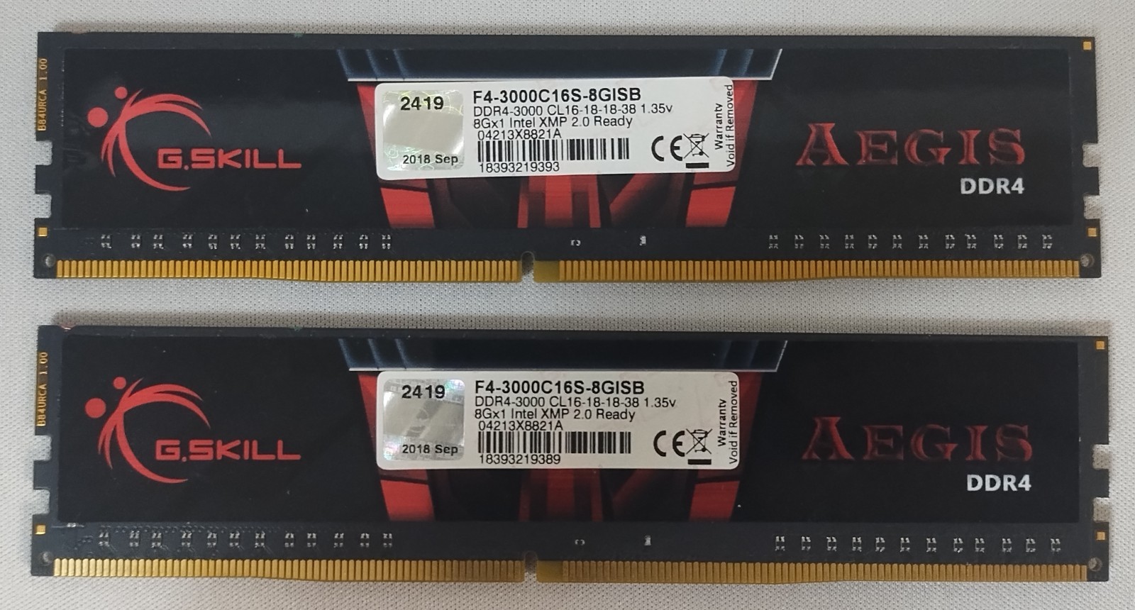 Two G.skill 8GB Aegis Ddr4 3000mhz RAM