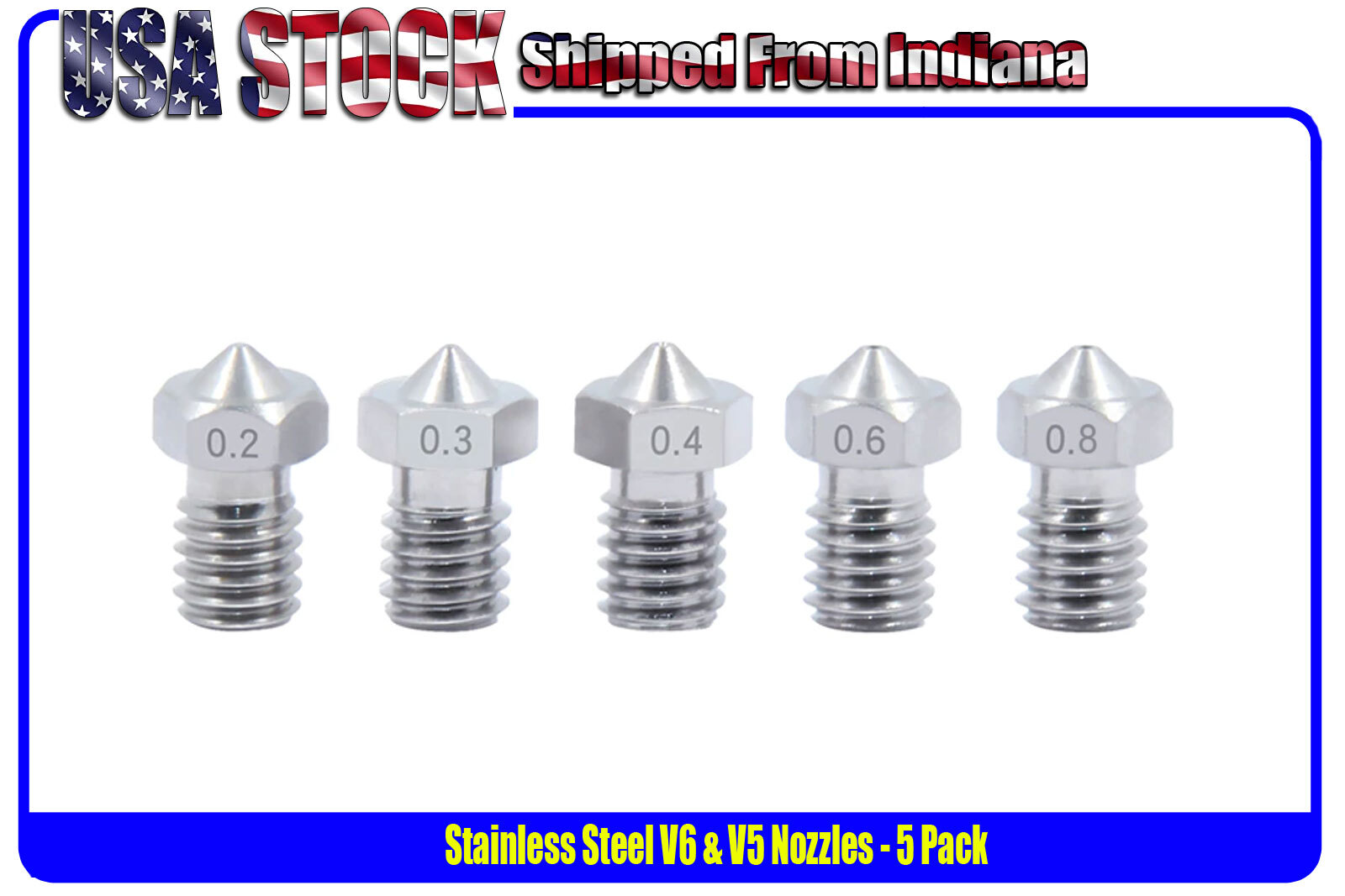 V6 Nozzle, Stainless Steel f/ V6 Hotend, V5 Hotend Extruder, 1.75mm Filament, M6