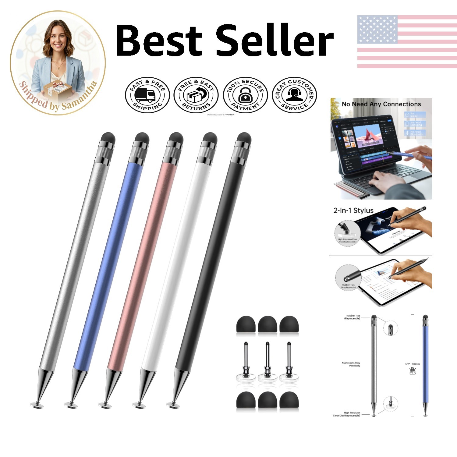 Versatile Touchscreen Stylus Set - 5 Colors, High Accuracy & Comfortable Grip