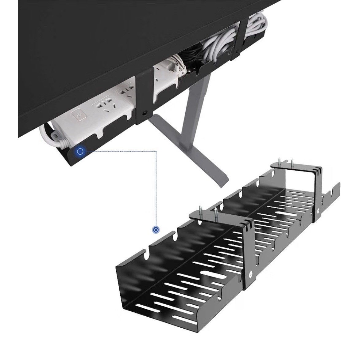 Flexispot Under Desk Cable Management Tray Office Home Standing Desk Metal Black
