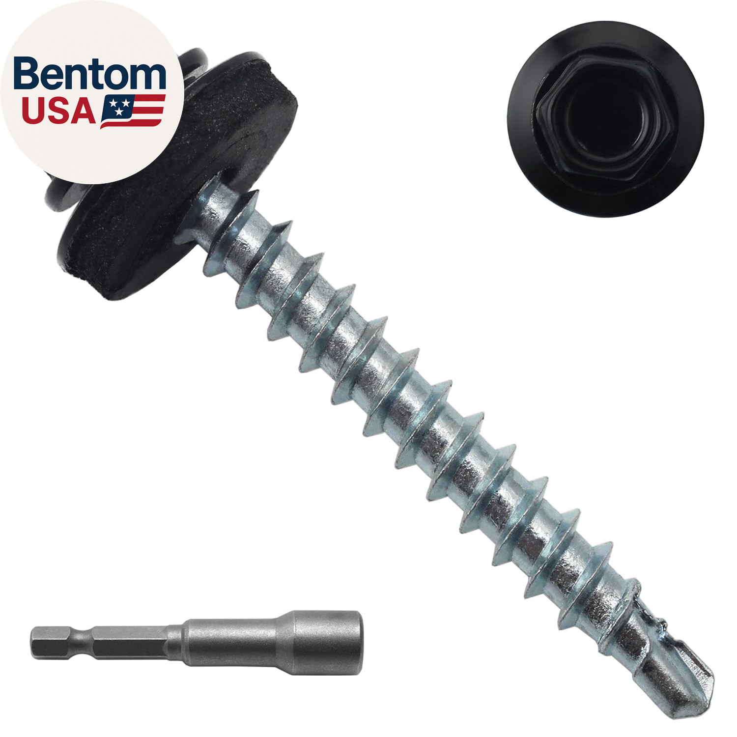 250Pcs #10 X 1-1/2" Black Hex Head Self-Drilling Metal Roofing Screws, EPDM Wash