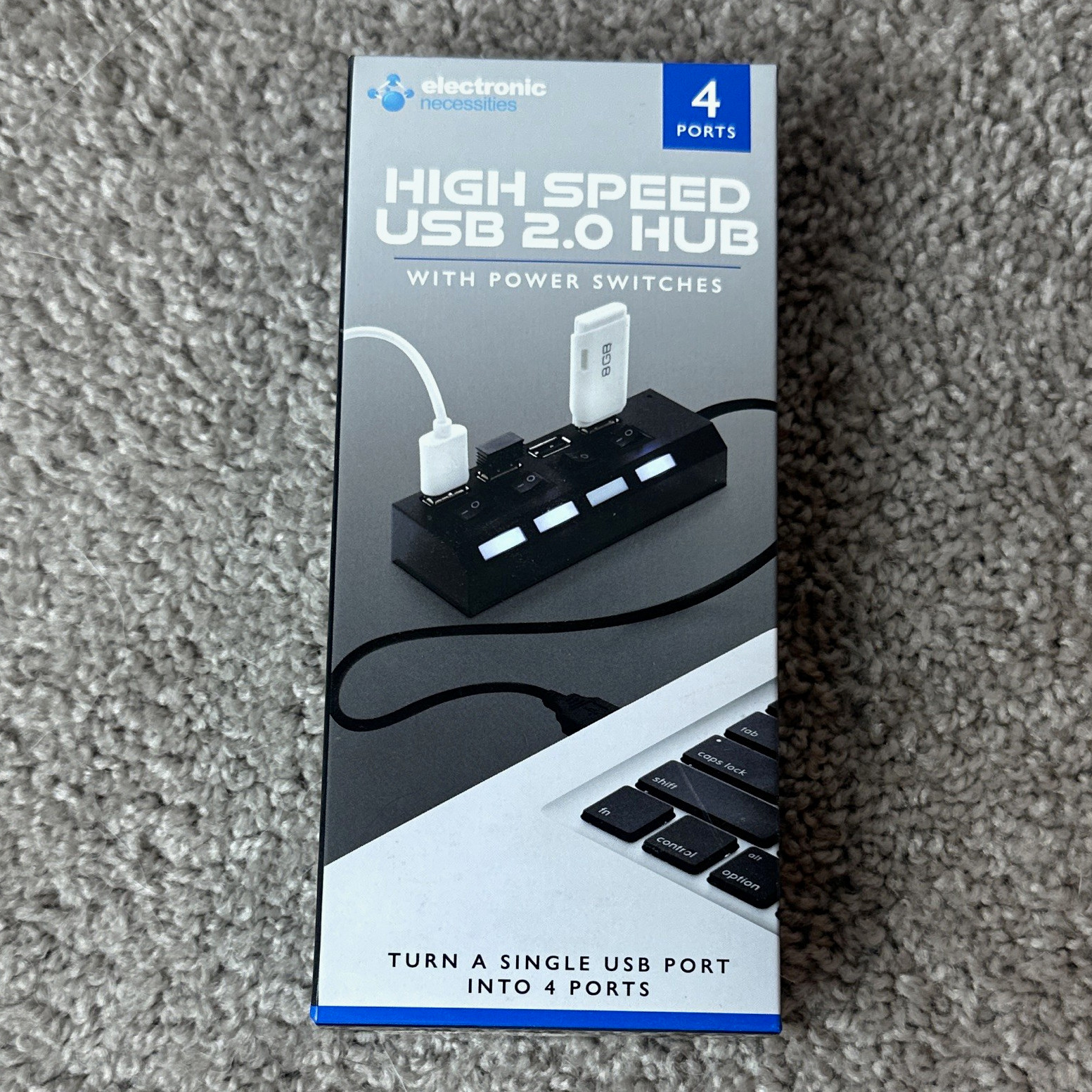 Electronic Necessities USB 2.0 4-Port Hub w/ Power Switches, LED, Black