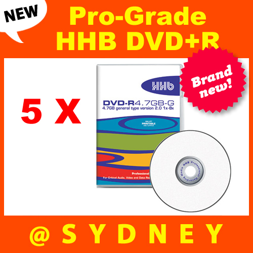 5 x NEW HHB DVD-R 4.7GB-G Pro-Grade Recordable DVD Blank Discs