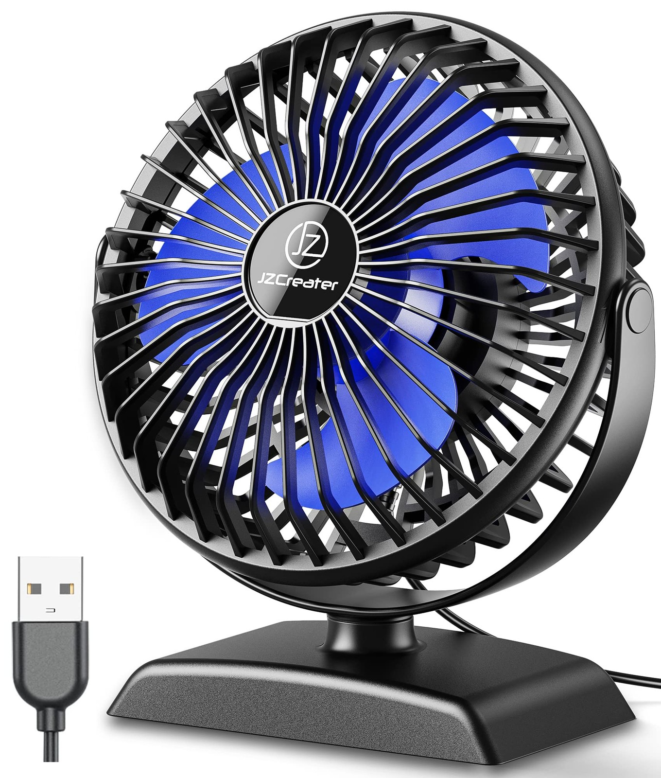 JZCreater USB Desk Fan, 360 Rotation Personal Cooling 4.9inch, 282-Black+Blue