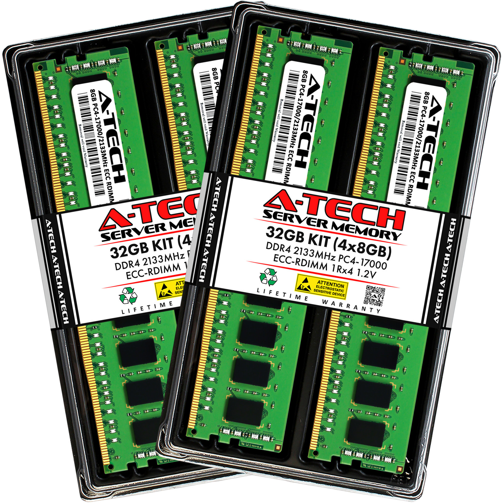 A-Tech 32GB 4x 8GB 1Rx4 PC4-17000R DDR4 2133 MHz ECC REG RDIMM Server Memory RAM