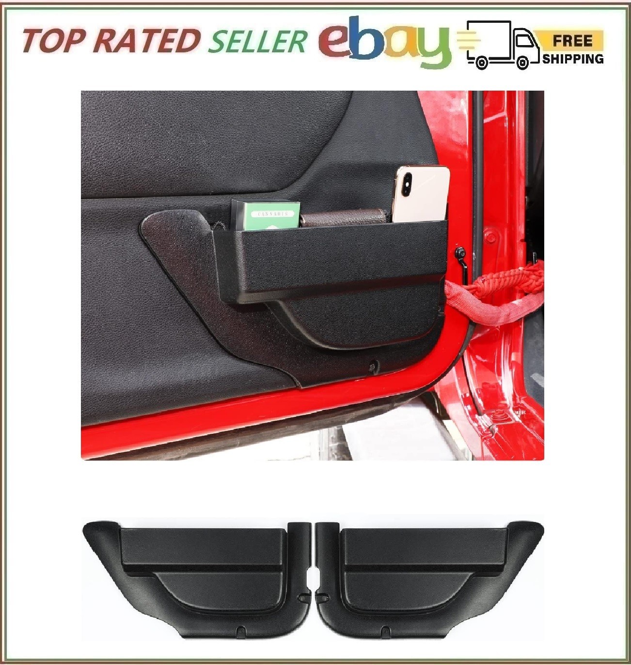 Front Door Storage Pockets for 2011-2018 Jeep Wrangler JK 2 PCS
