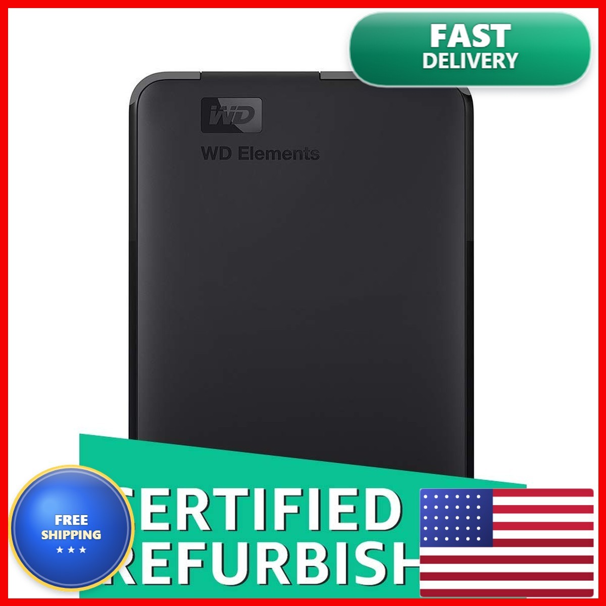 WD 2TB Elements Portable External Hard Drive USB 3.0 WDBUZG0020BBK-WESN Renewed