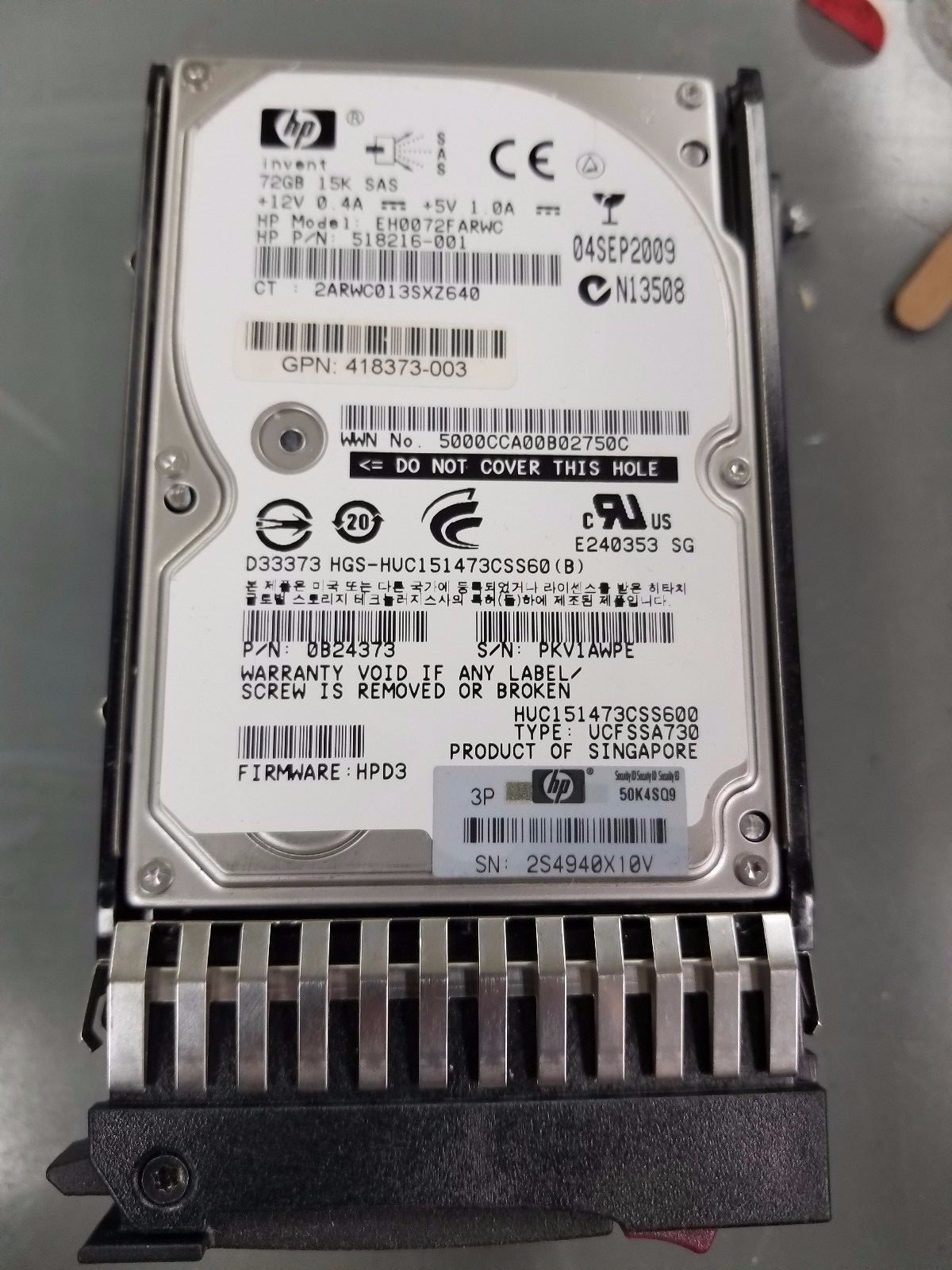 HP 418373-003 418398-001 72GB SAS Dual Port 15K RPM Hard Drive with Tay