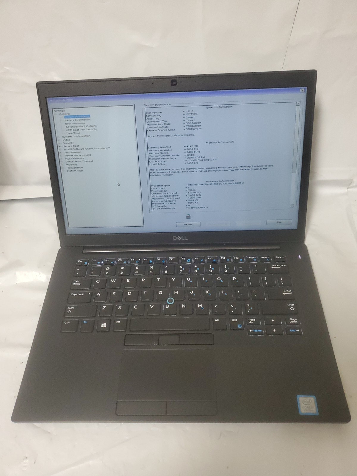 Dell Latitude 7490 14" Intel Core i7-8650U, 1.9 GHz/8GB RAM/No SSD/BIOS LOCK