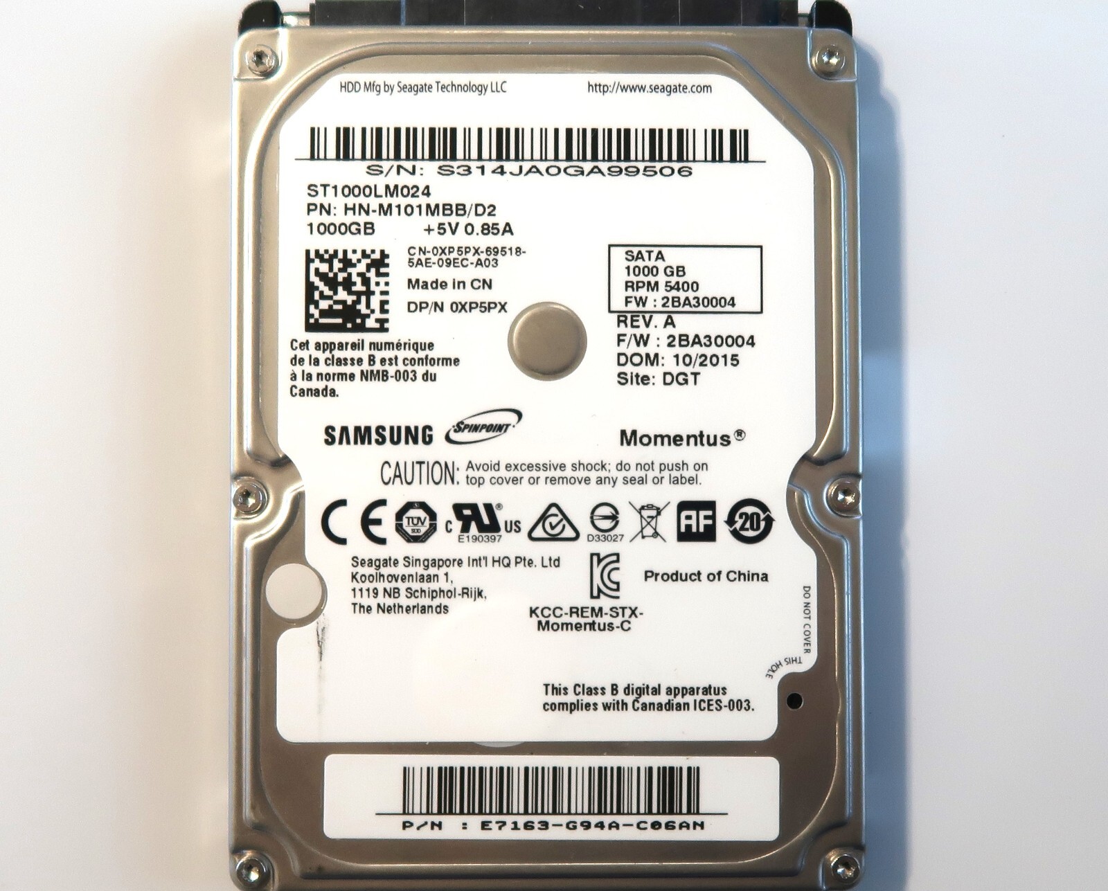 Samsung ST1000LM024 HN-M101MBB/D2 2BA30004 (S314) E7163-G94A 2.5" 1TB 10/2015