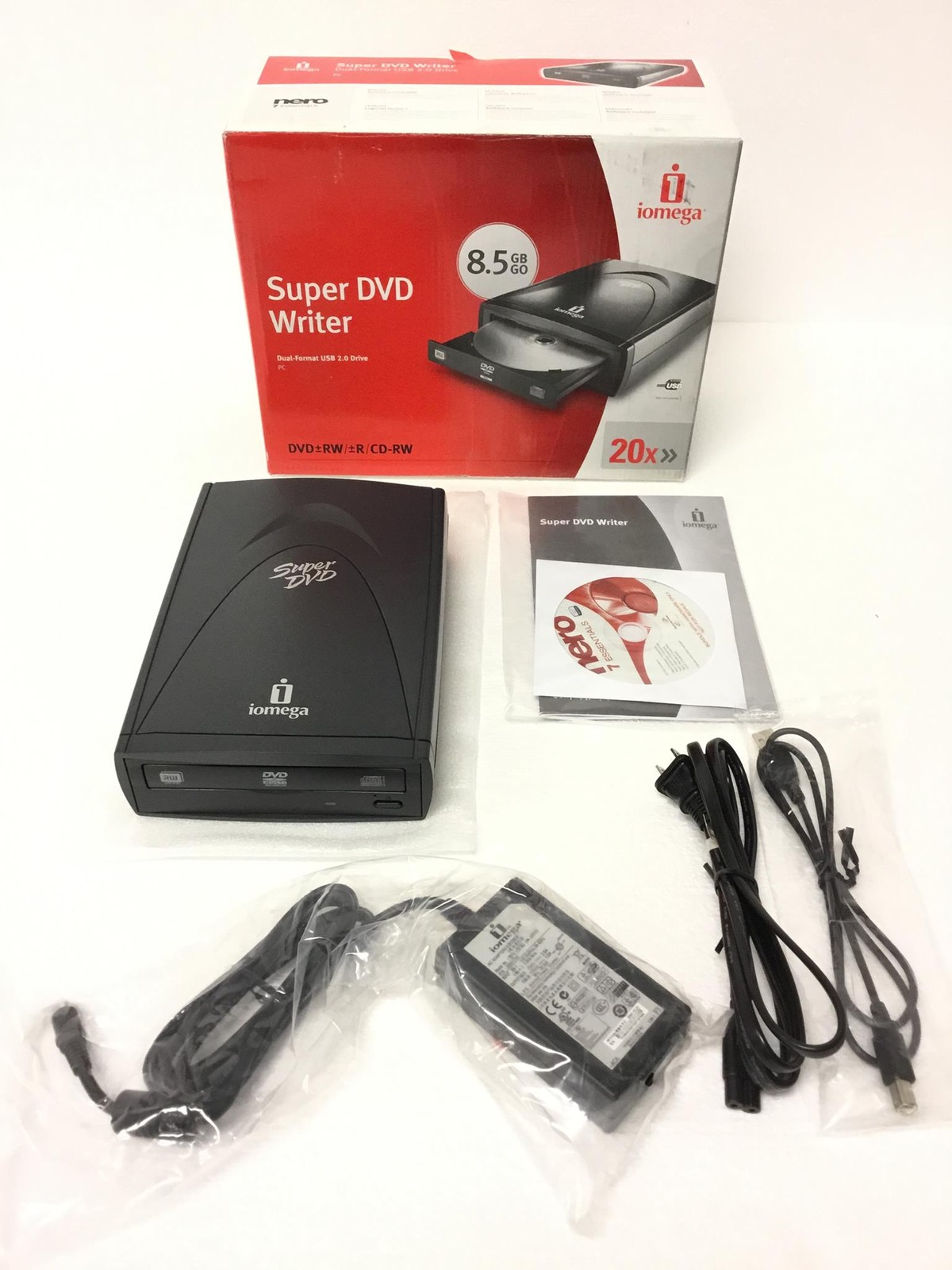 NEW IOMEGA DVDRW20X-U2U Dual Format Super DVDRW Drive USB 2.0 w/AC Adapter,QTY