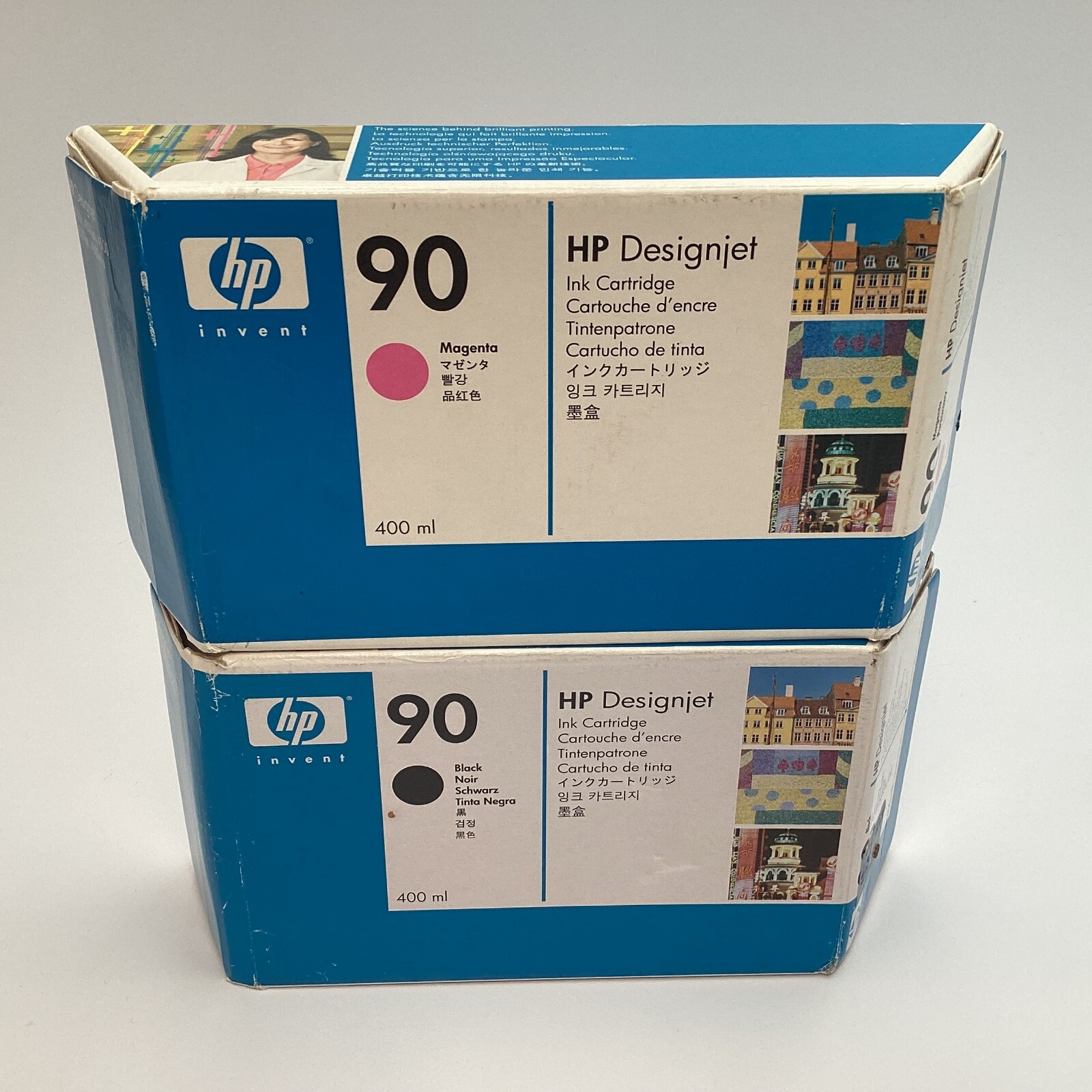 (Lot of 2) Genuine HP 90 Ink Lot, C5058A & C5063A - Exp. 12/2014 & 02/2009 - New