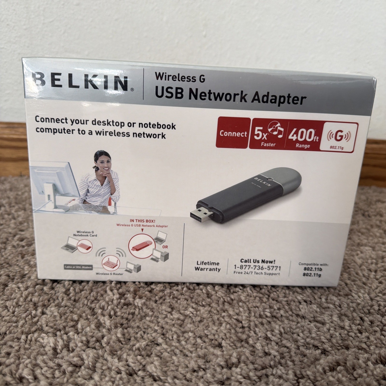 New Belkin Wireless G USB Network Adapter 802.11g 400ft rang 