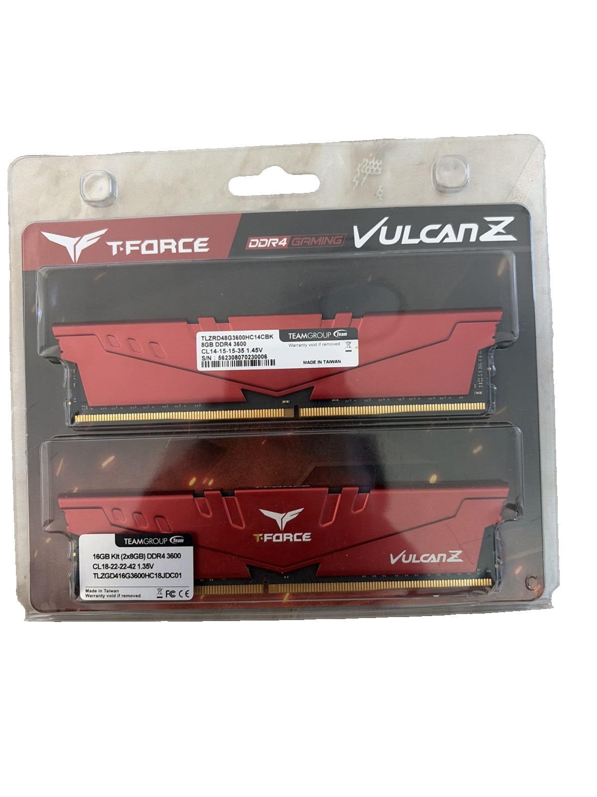 Team Group VULCAN Z 16G2x8GB DDR4 3600MHz Desktop RAM Red TLZRD48G3600HC18JBK