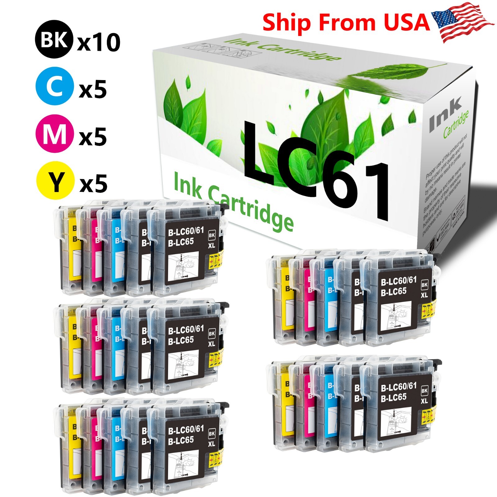 25-PacK LC-61 LC 61 Ink Cartridge Work With MFC-5890CN Printer