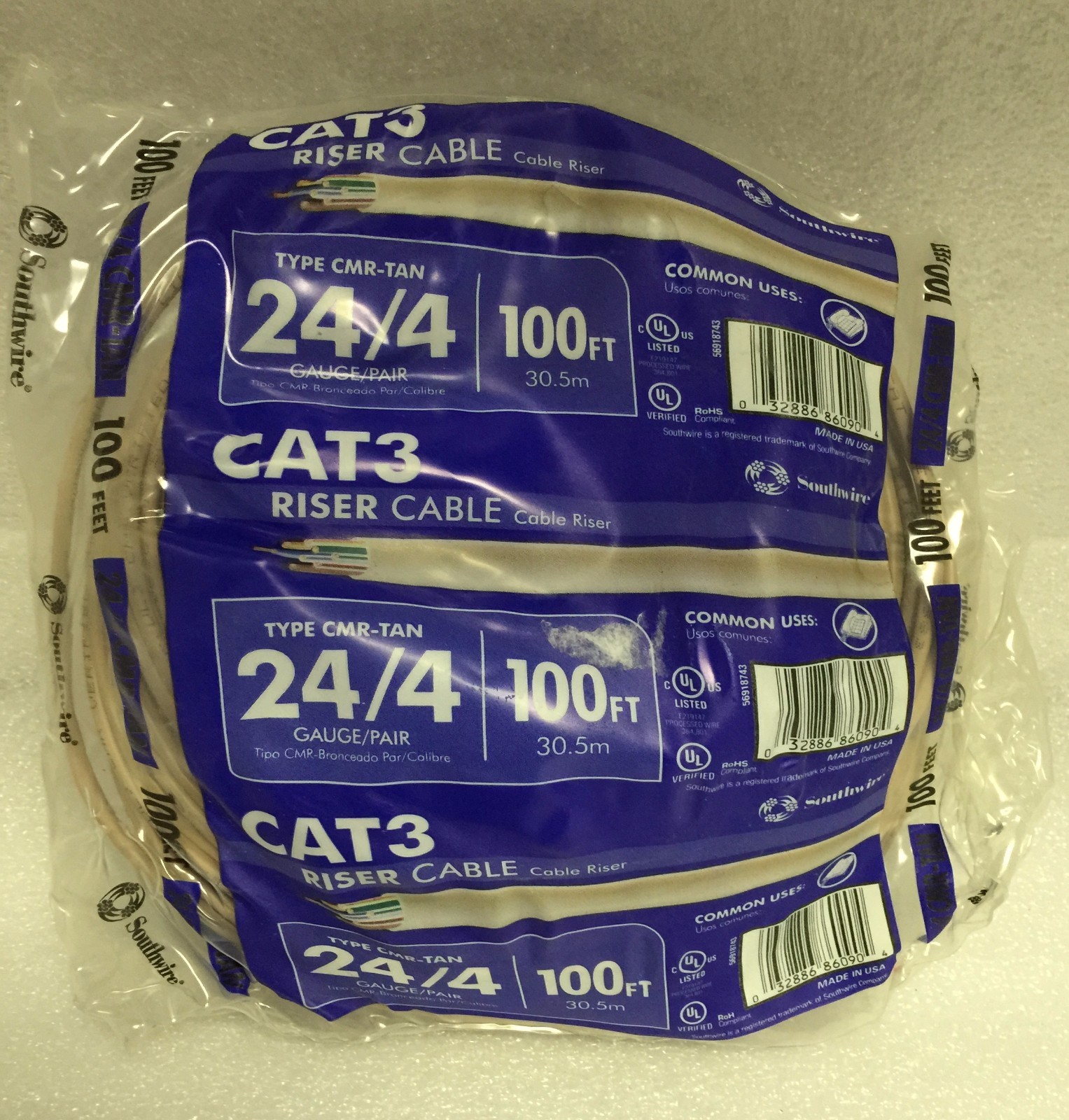 Southwire 100ft Cable 4 Pair/24 Gauge Category 3 