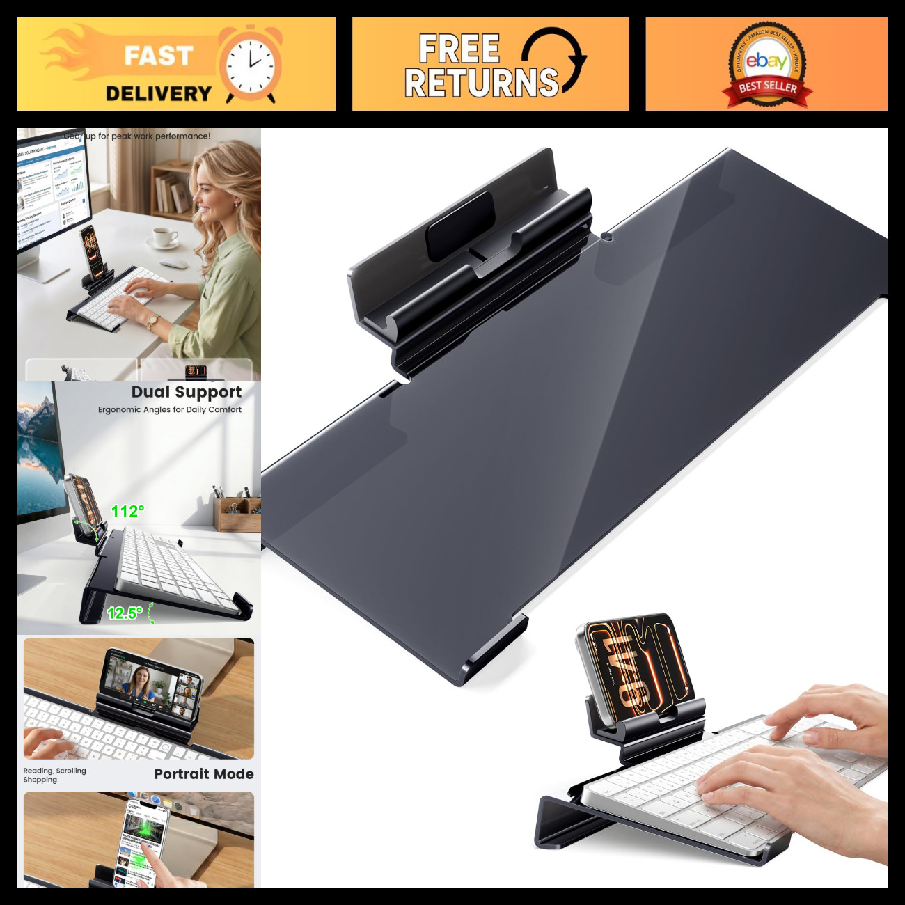 Adjustable Keyboard Stand with Phone Holder - Tilted Design for Comfort & Conven