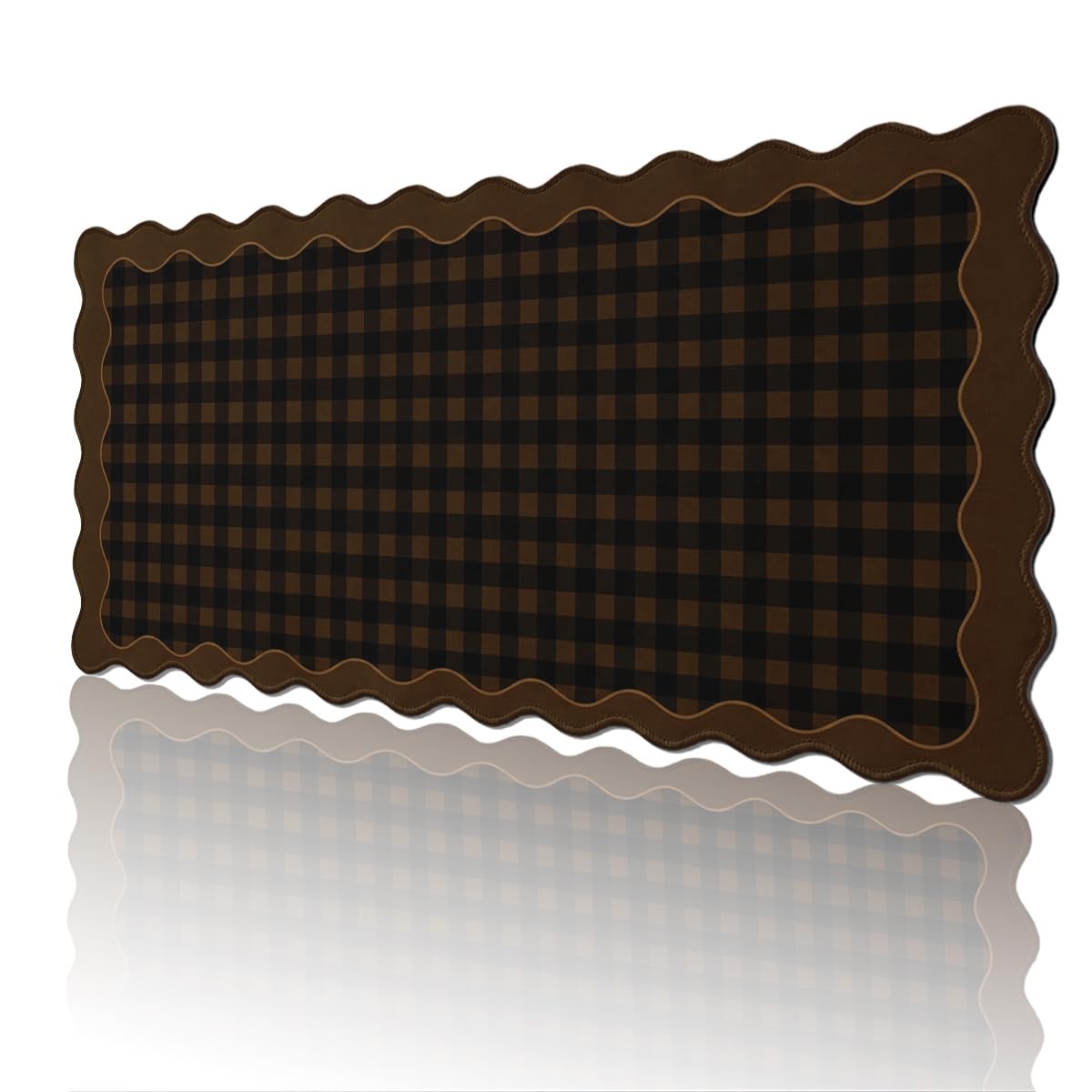 Dark Brown Checkered Scalloped Desk Mat Cute Checkered Mouse Pad Large Mousep...