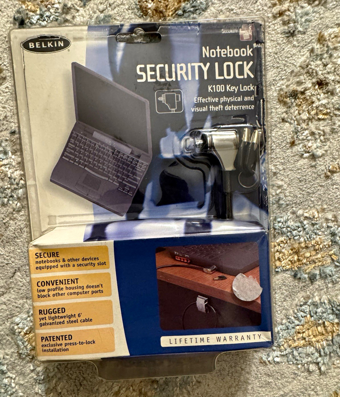 Belkin K100/F8E504 Notebook Security Key Lock w/ 6 ft Galvanized Steel Cable