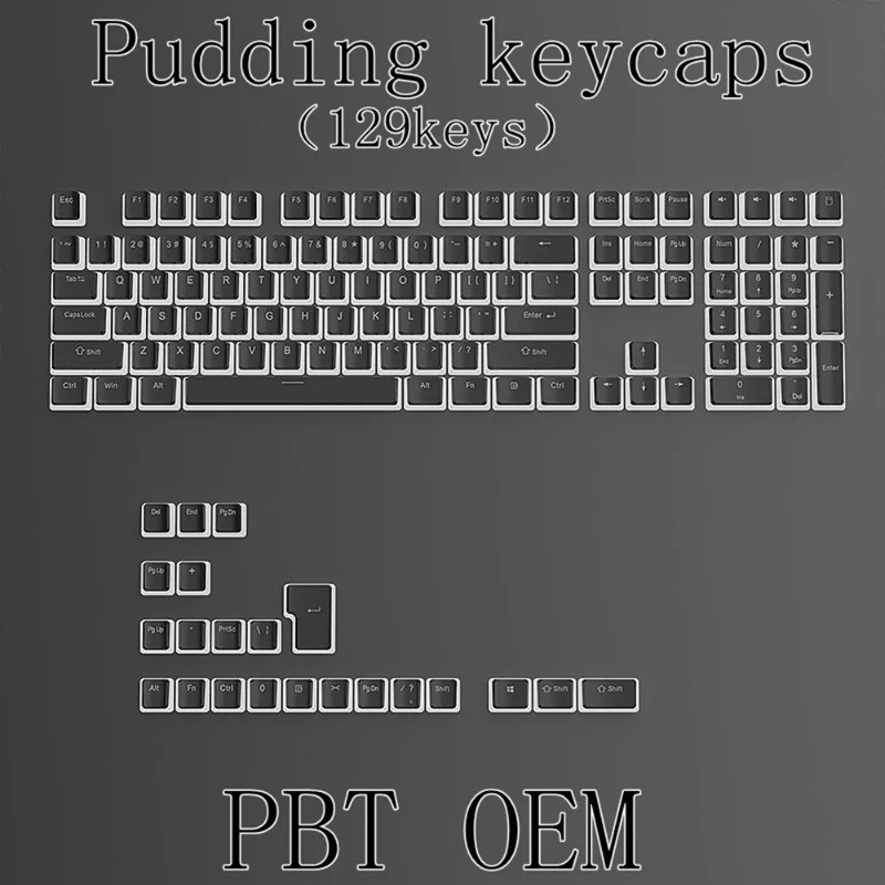 129 Key PBT Pudding Keycaps OEM Profile Double Shot Set for Mechanical Keyboard