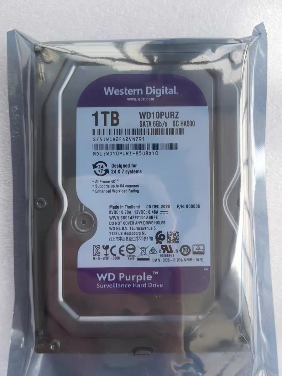 WD Purple1TB Internal HDD Surveillance HDD 3.5" SATA III 64MB WD10PURZ