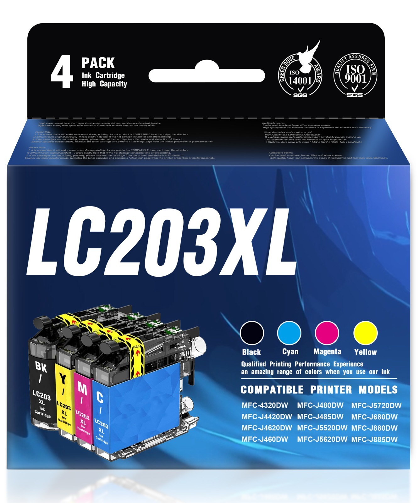 4pk New LC203XL LC-203 XL Ink Set For Brother MFC-4320DW J4420DW J5520DW J880DW