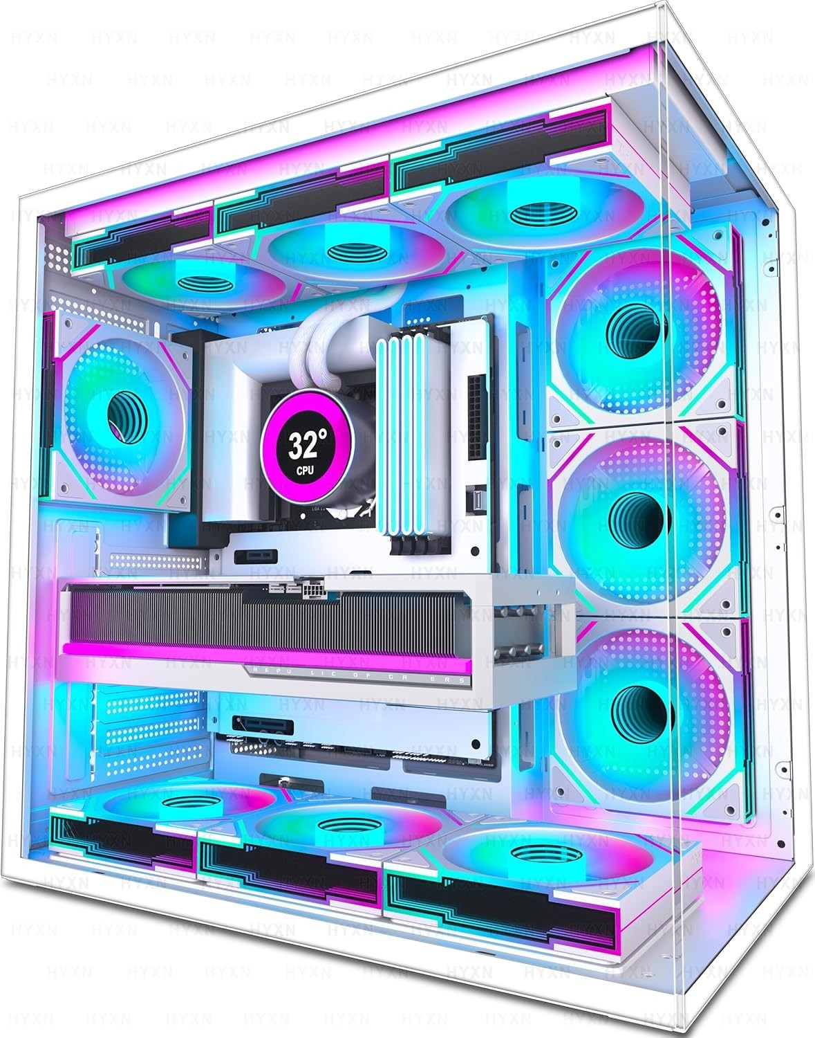 H1  PC Case, Pre-Installed 7 Infinity Mirror PWM ARGB Fans, ATX Mid Tower Comput